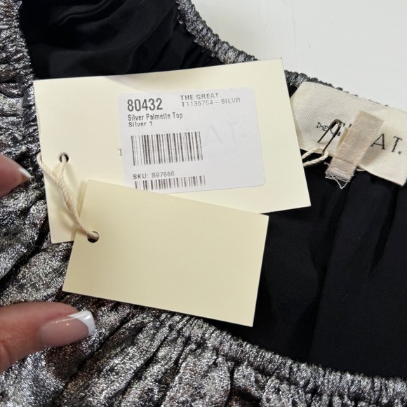 THE GREAT.‎ Silver Metallic Palmette Top Blouse Size Small (The Great Size 1) - Picture 11 of 12